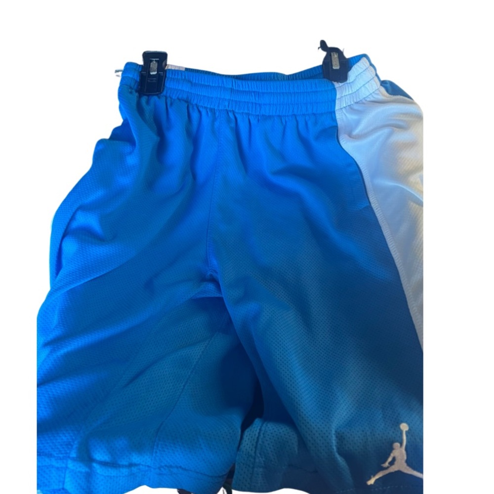 Jordan Large Big Kids Shorts - blue, neon orange, & white.